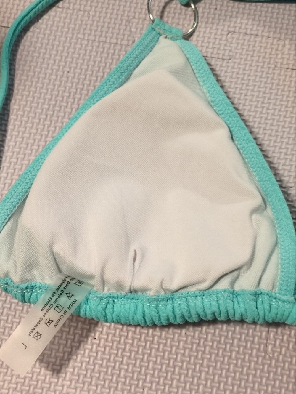 Turquoise Ribbed Triangle Bikini - Size Large - Picture 3 of 11